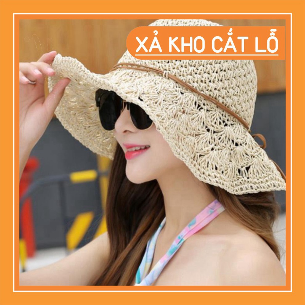 Mũ cói đi biển vành rộng cói mềm thuận tiện gấp gọn hàng Quảng Châu