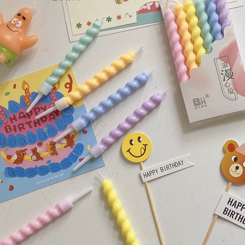 Nến Sinh Nhật Xoắn Màu Pastel Trang Trí Bánh Kem