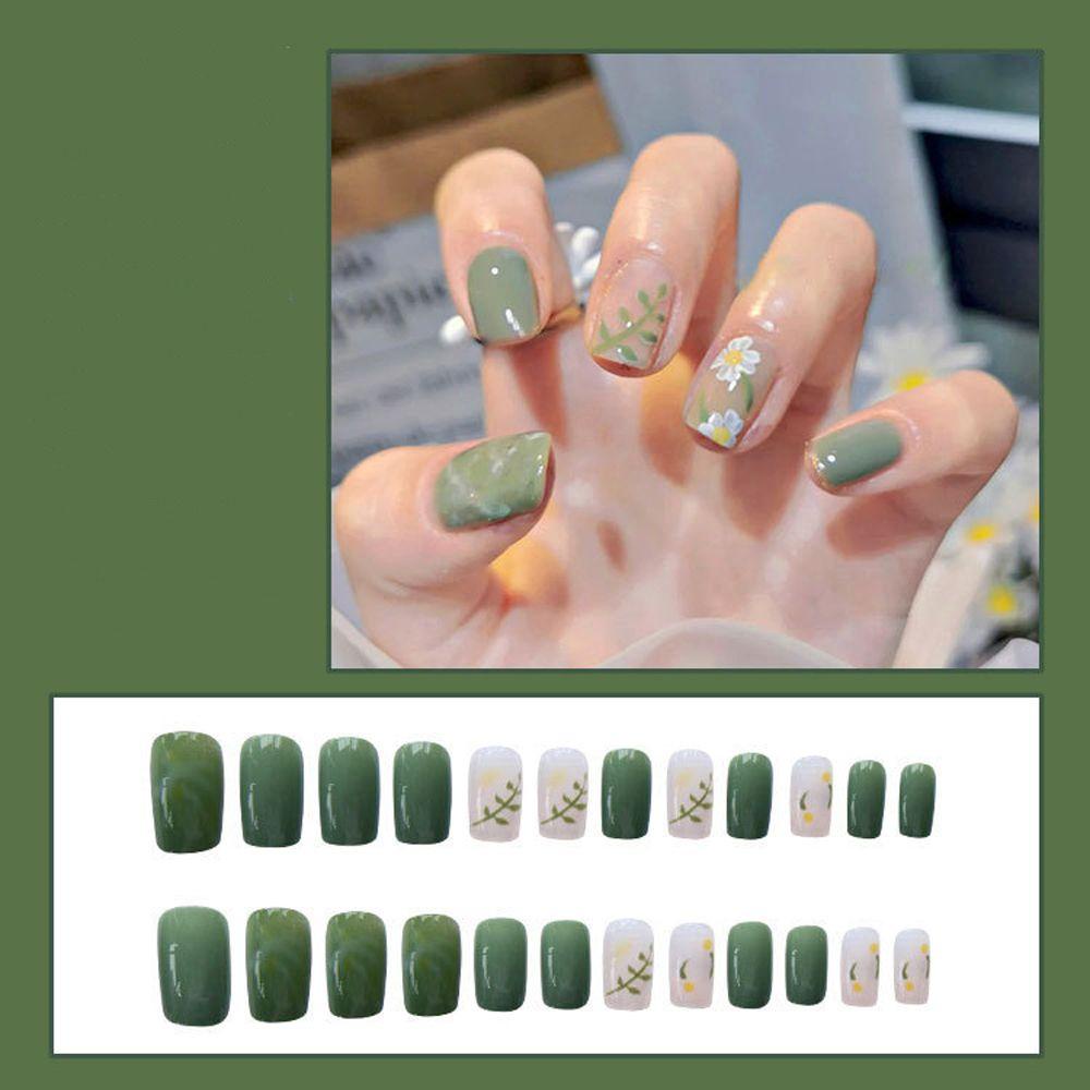 1 Móng Tay Giả Ngắn Họa Tiết Bò Sữa Trái Tim Thời Trang Phong Cách Hàn Quốc