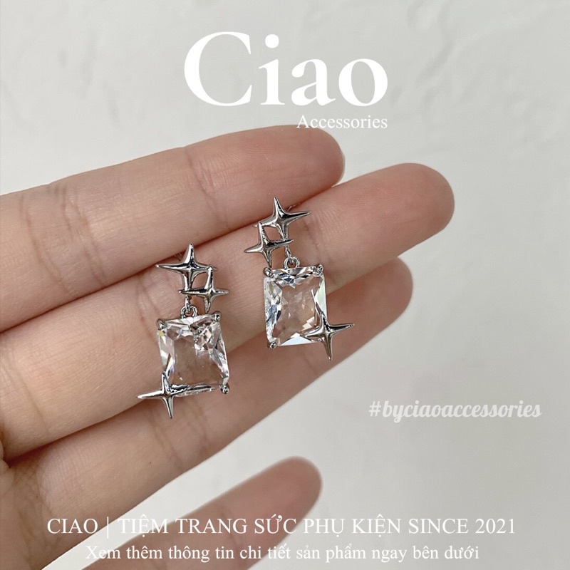 [HOẢ TỐC 1H] Khuyên tai/ Bông tai mạ bạc S925 thiết kế đính đá phong cách Elmer Ciao