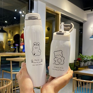 Bình Nước Giữ Nhiệt Có Ống Hút Siêu Dễ Thương Phong Cách Harajuku
