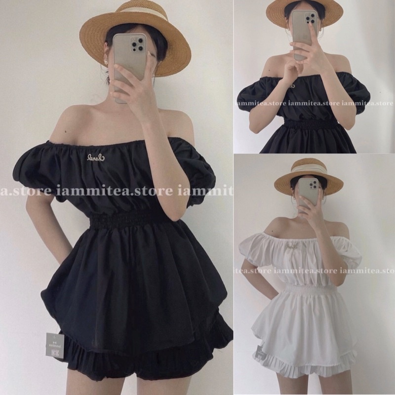 Áo Kiểu Trễ Vai Phối Nhún Bo Eo Nữ Tính A138