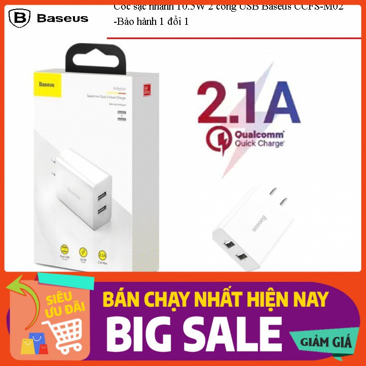 Củ Sạc Nhanh Baseus💎2 CỔNG + CHỐNG CHÁY NỔ💎Cốc Sạc Baseus Speed Mini Dual U Charger CCFS-M02 - BH 12T