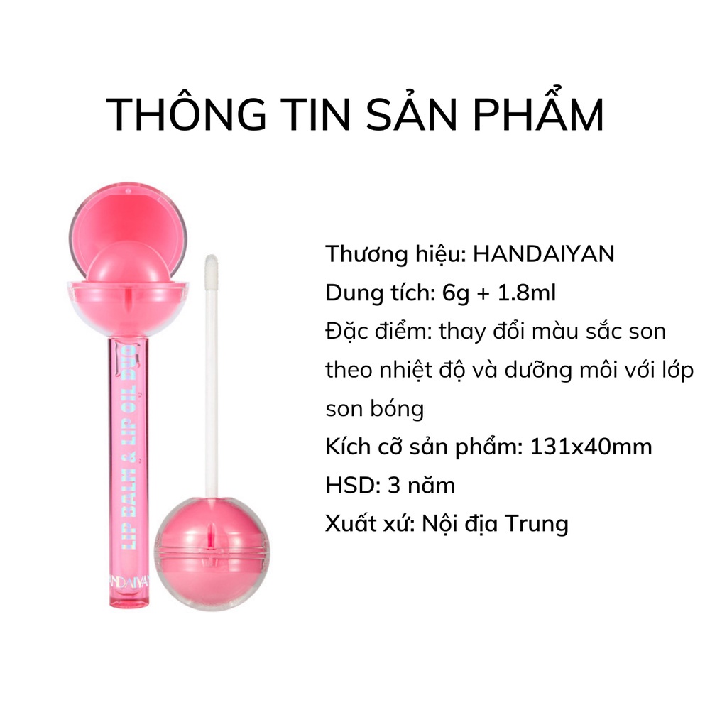 Son Dưỡng Có Màu Thiết Kế Hình Kẹo Mút HANDIAYAN Lollipop Lip Balm & Lip Oil Duo Dưỡng Ẩm Bền Màu Nội Địa Trung  E15