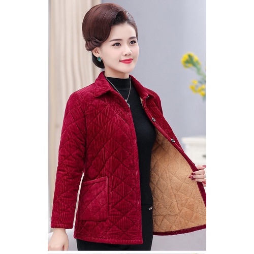 Áo khoác nhung lót lông trung tuổi, áo khoác trung niên cho mẹ và bà