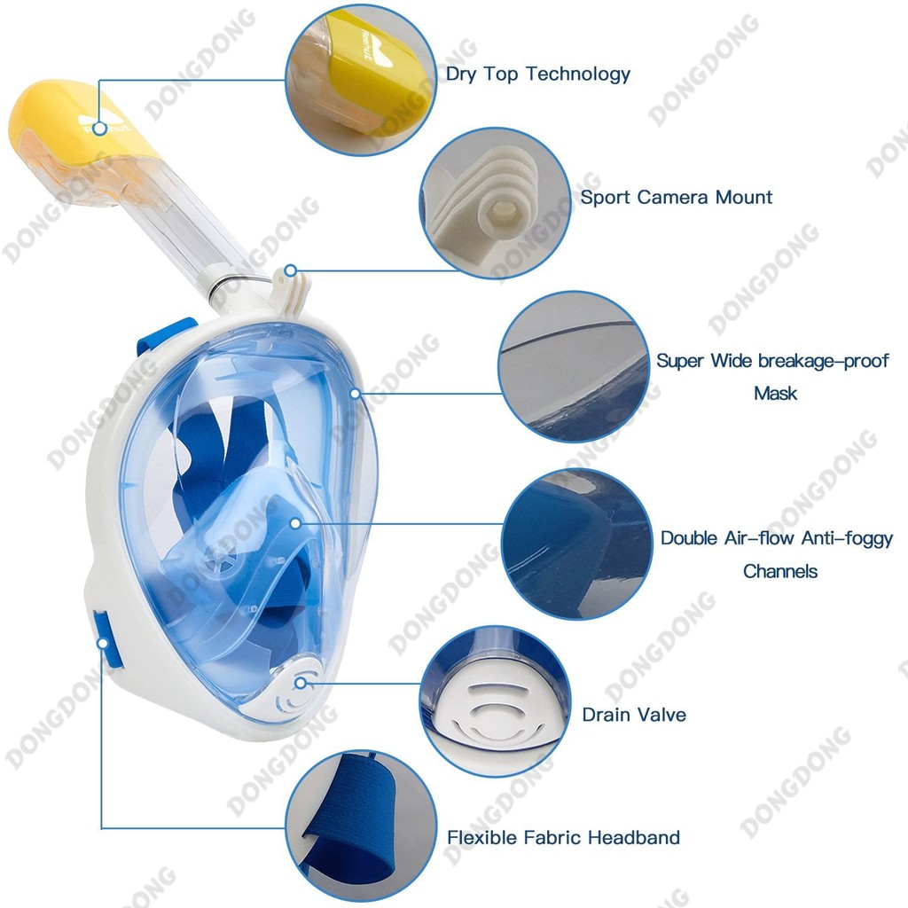 Kính lặn ống thở FullFace, mặt nạ lặn gắn được GOPRO, SJCAM tầm nhìn 180 độ cao cấp - DONGDONG | BigBuy360 - bigbuy360.vn