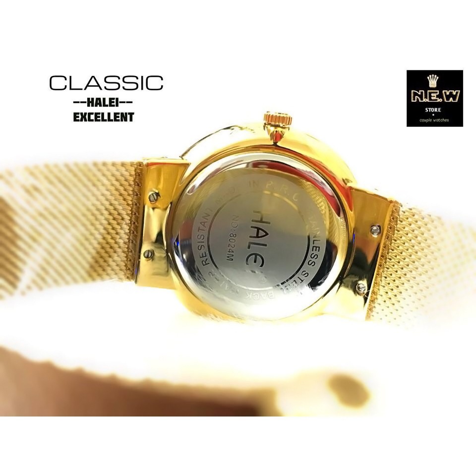 Đồng hồ cặp đôi dây thép lụa Halei Gold Classic | BigBuy360 - bigbuy360.vn