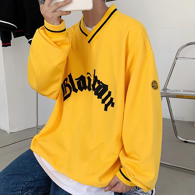 Áo nỉ tay dài cổ chữ V thời trang Hàn Quốc cho nam