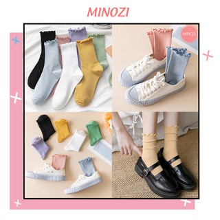 Tất Vớ Nữ Bèo Nhún Cổ Cao Phong Cách Vintage Hàn Quốc MTNG17