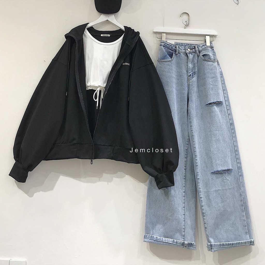 Quần Jean Nữ Ống Suông Dài Quần Bò Xanh From Rộng Bigsize Rách Phong Cách Đường Phố SYDY 2472 Gous Official