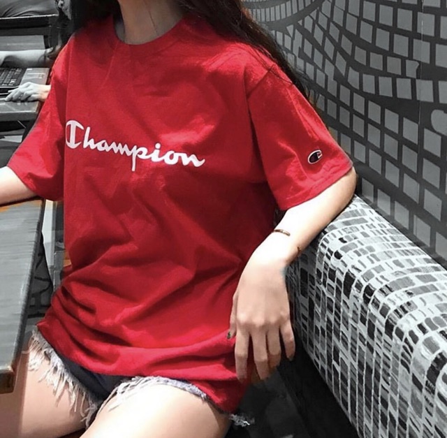 Áo tay lỡ dáng rộng unisex dưới 75kg chất thun tabi store - Champion