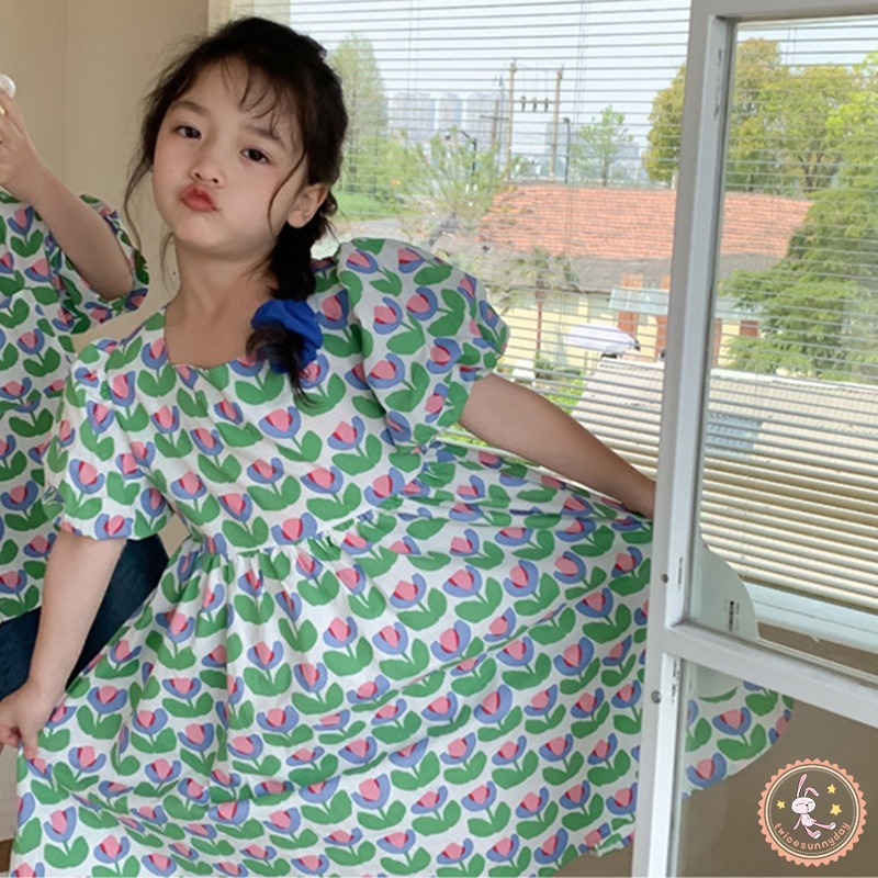 Đầm Công Chúa Hở Lưng Đính Nơ Họa Tiết Hoa Thời Trang Mùa Hè Cho Bé Gái