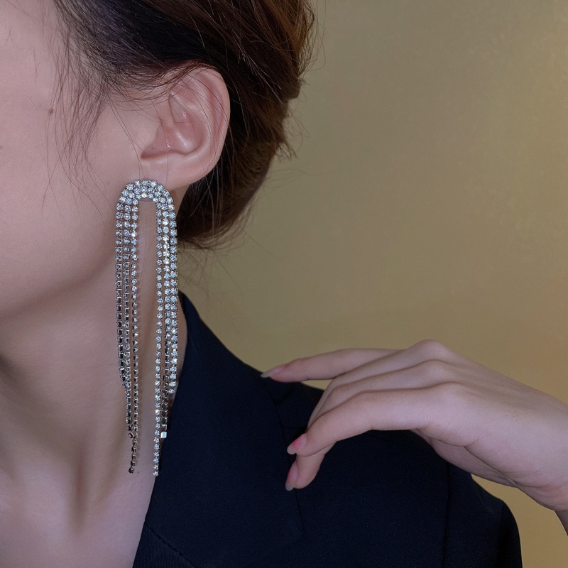 Bông Tai Mạ Bạc 925 Đính Kim Cương Giả Sang Trọng Phong Cách Hàn Quốc