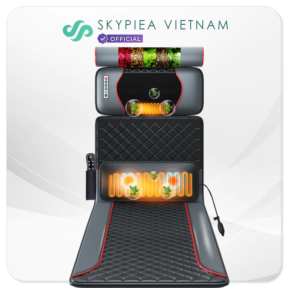 Đệm massage toàn thân hồng ngoại da PU - thương hiệu SKYPIEA - model SK-2214 - mát xa cổ, vai, gáy - gối massage