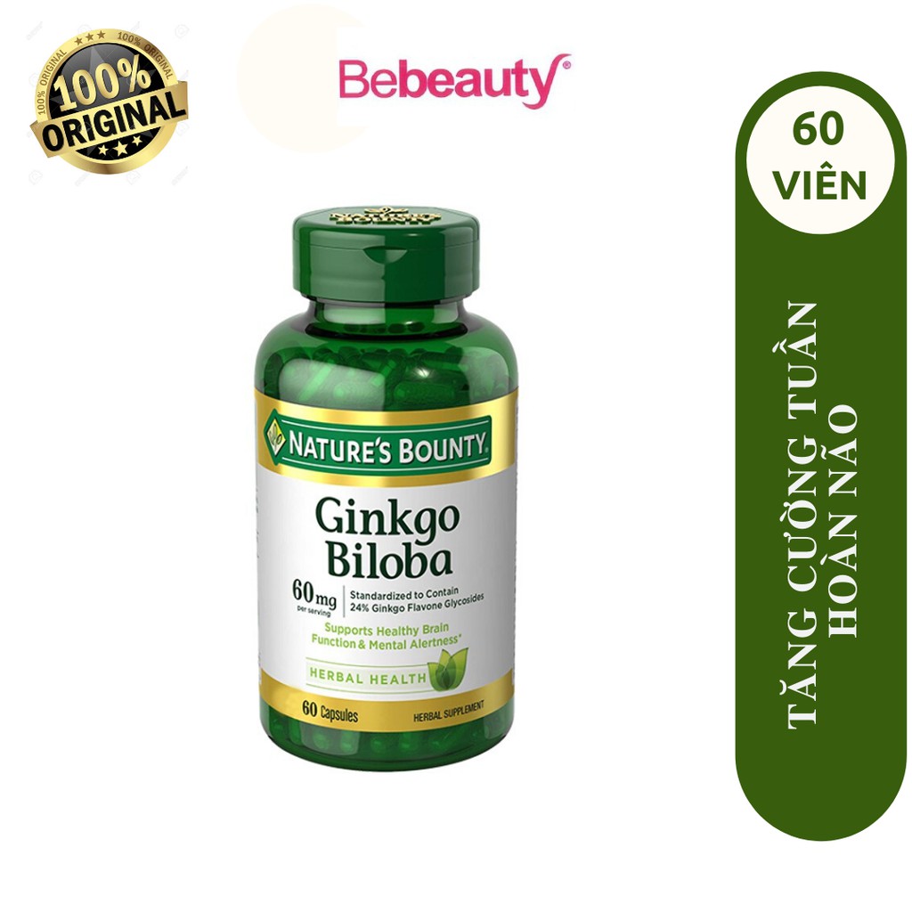 Thực Phẩm Chức Năng Giúp Tăng Cường Tuần Hoàn Não Nature's Bounty Ginkgo Biloba (60mg) hộp 60 viên | BigBuy360 - bigbuy360.vn