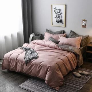 Cotton poly caro hồng xám