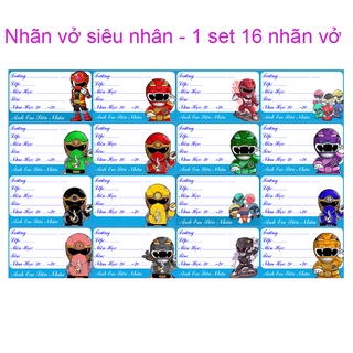 Nhãn vở Anh Em Siêu Nhân - 1 set 16 nhãn vở
