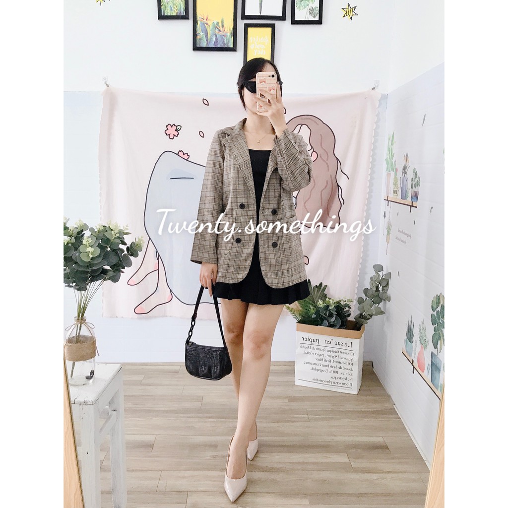 ÁO BLAZER KẺ NÂU VÀNG 1 LỚP (ảnh thật/sẵn/video) | BigBuy360 - bigbuy360.vn
