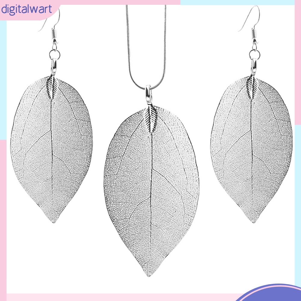 Bộ Dây Chuyền + Bông Tai Hợp Kim Hình Chiếc Lá Thời Trang Dành Cho Nữ