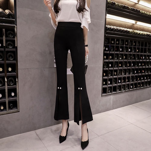 Quần dài ống loe lưng thun phối ren thời trang cho nữ