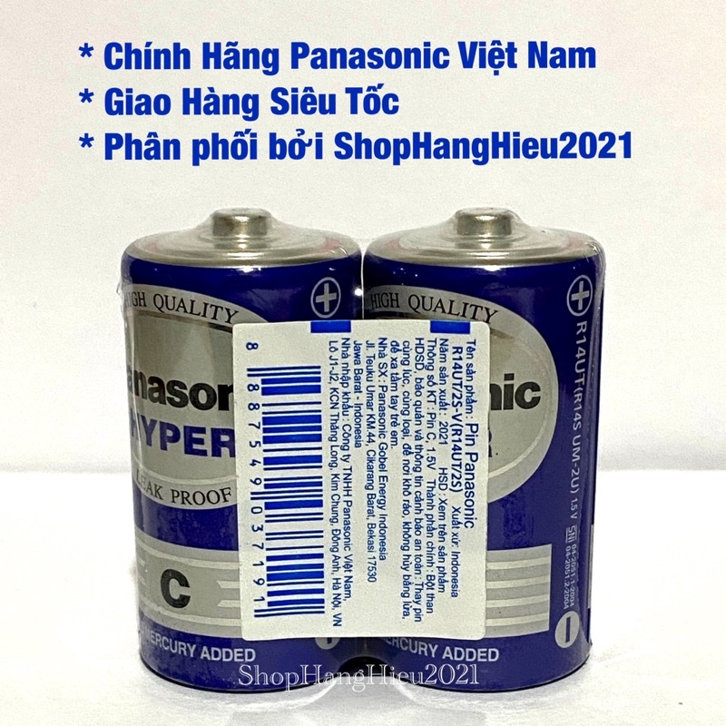 Pin Trung Panasonic R14UT/2S Chính Hãng Vỉ 2 Viên Made in Indonesia