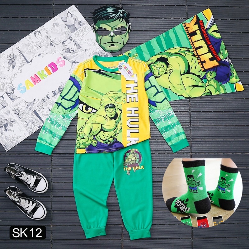 Full set kèm vớ / Bộ siêu nhân hulk tay dài Samkids mẫu mới