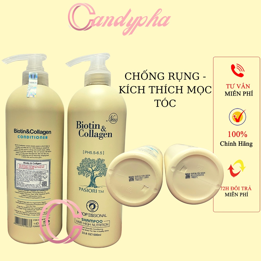 Cặp Dầu Gội Xả Biotin Collagen Trắng 500ml-1000ml | Giảm Rụng Tóc, Kích Mọc Tóc, Phục Hồi Tóc Khô Xơ | Hàng Chính Hãng