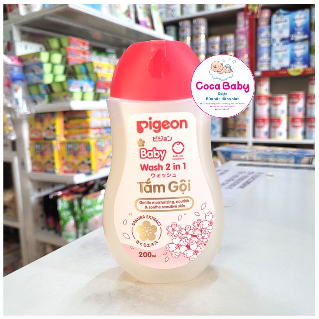 Sữa tắm gội dịu nhẹ Pigeon 200ml 2in1 Hoa hướng dương / Jojoba / Hoa anh đào Sakura⚡FREESHIP⚡
