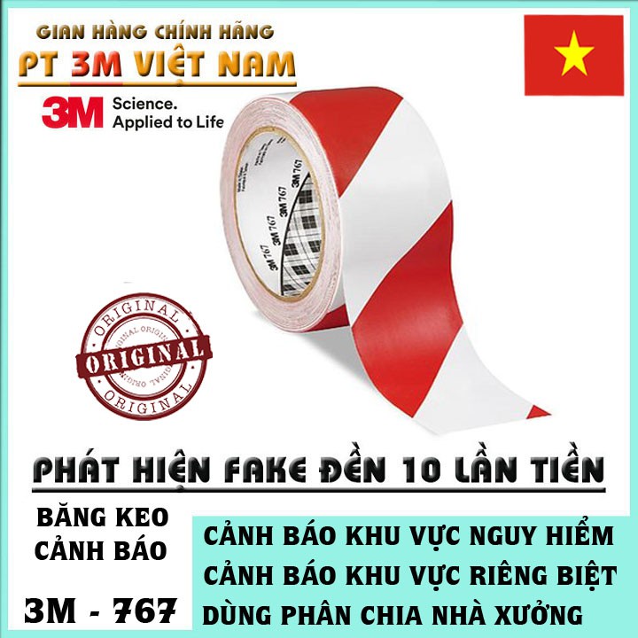 Băng keo dán nền cảnh báo sọc trắng đỏ 3M 767