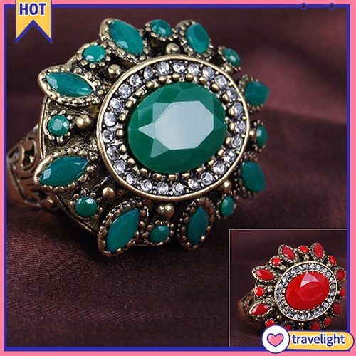 (Travelight) Nhẫn Hợp Kim Hình Hoa Đính Đá Xinh Xắn (Size 7-10)