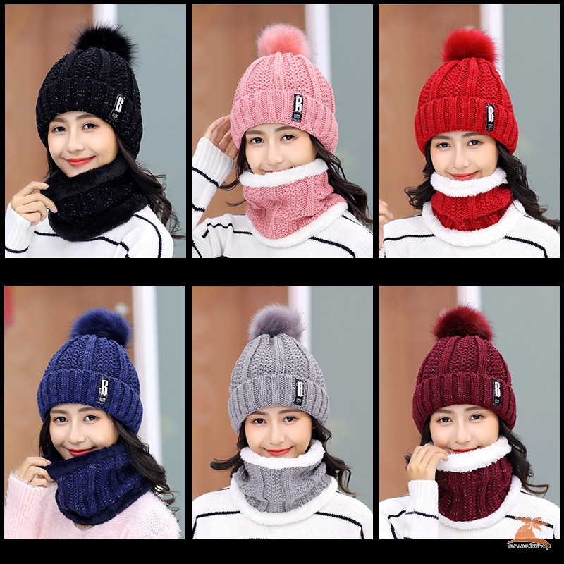 #Mũ len# Winter Beanie Hat Scarf Set Women Slouchy Scarf Warm Knitted Hat for Outdoor Girl