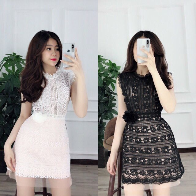ĐẦM THIẾT KẾ, VÁY REN ĐÍNH BÔNG XINH LUNG LINH (ẢNH THẬT)