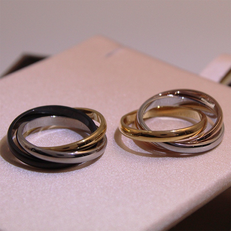 Nhẫn Ba Vòng Bằng Thép Không Gỉ Mạ Vàng 18K Thiết Kế Tinh Tế Thời Trang Cao Cấp Dễ Phối Đồ Dành Cho Nữ