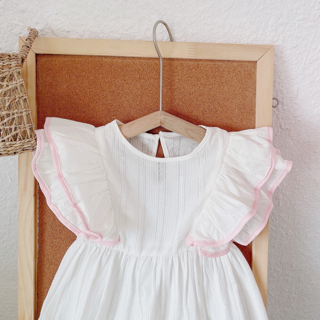 Váy hè cánh tiên màu trơn chất thô hoa size nhỡ100 cho bé gái sz 3-8 tuổi ( mã 094)