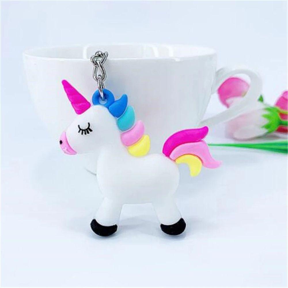 Móc khóa MMULCK mặt hình kỳ lân 3D bằng cao su mềm màu cầu vồng dễ thương