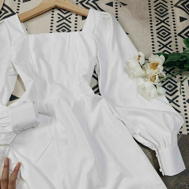 Đầm Cổ Vuông ⚡️FREESHIP⚡️ Dáng Xòe Tay Dài | BigBuy360 - bigbuy360.vn