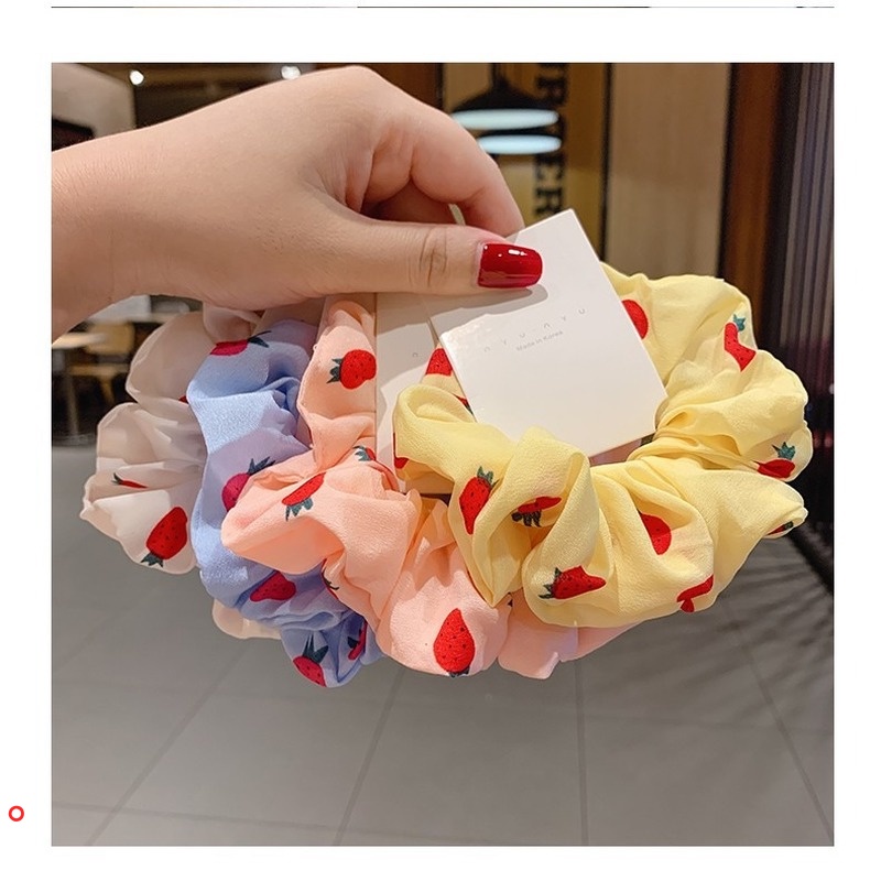 Dây buộc tóc, cột tóc vải scrunchies quả dâu siêu đẹp KIFLI