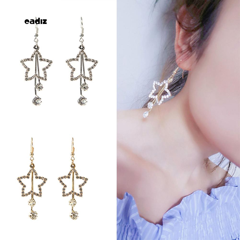 Hoa tai dáng dài mặt hình ngôi sao đính đá lấp lánh