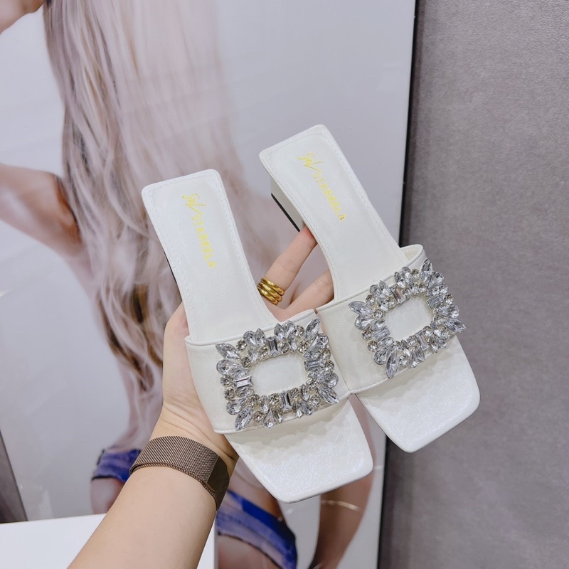 Guốc quai bản tag Đá Trắng Vuông đế vuông 4p