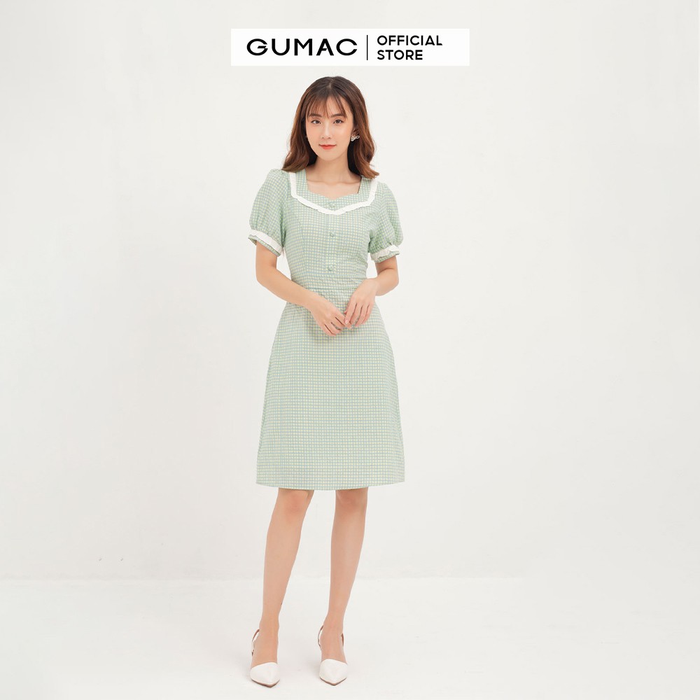 Đầm nữ caro phối bèo GUMAC DA1239 | BigBuy360 - bigbuy360.vn