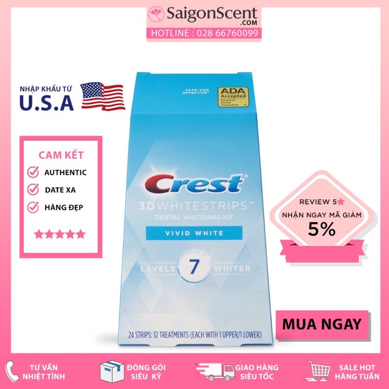 Miếng Dán Răng Crest 3D Whitestrips Vivid White 12M