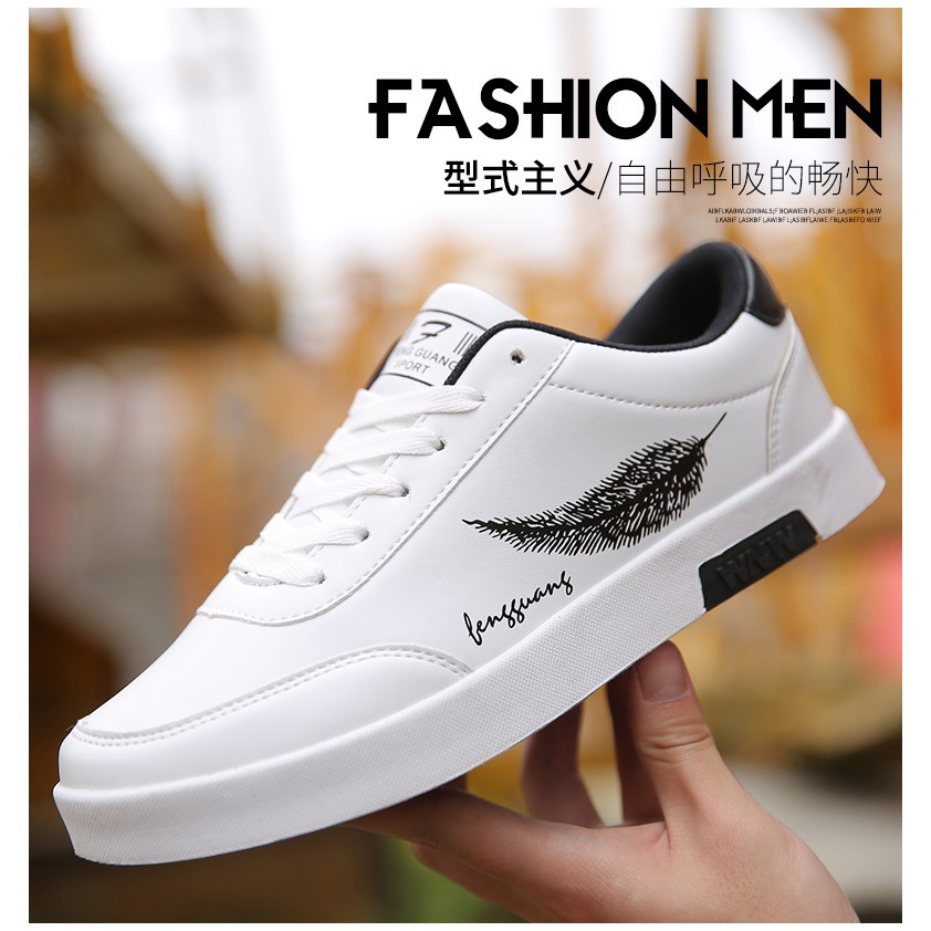 Giày thể thao MT21 - Trắng Lá Đen - Cá Tính - Da