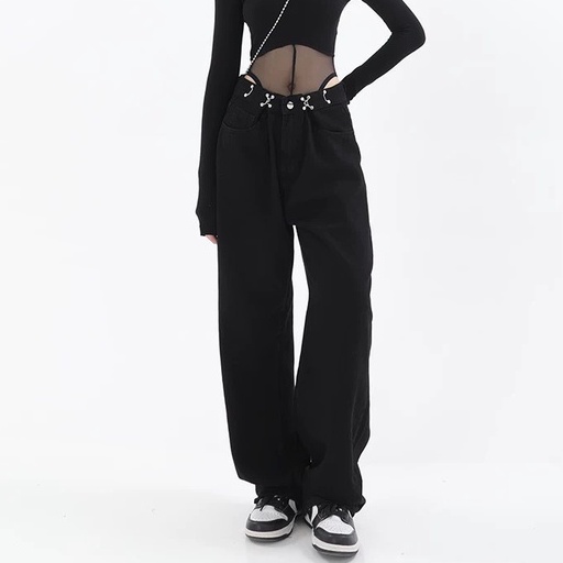 Quần jeans dài cạp cao dáng thụng, quần dài jeans unisex_j24