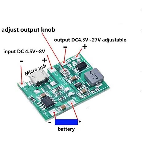 Mạch sạc pin 18650 TP4056 tích hợp tăng áp từ 3.7V lên 9V 12V 15V 27V Mạch UPS mini cho model mạng