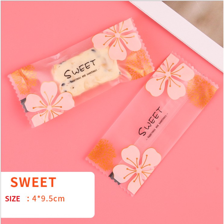 Túi Kẹo Nougat, túi Kẹo Hạnh Phúc, túi Kẹo Sữa hoa đào  (200c/bịch) SIZE MINI 4 x 9.5 CM