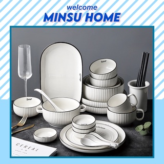 Bát sứ ăn cơm MINSU HOME cao cấp, bộ bát đĩa gia dụng sang trọng phong cách Bắc Âu