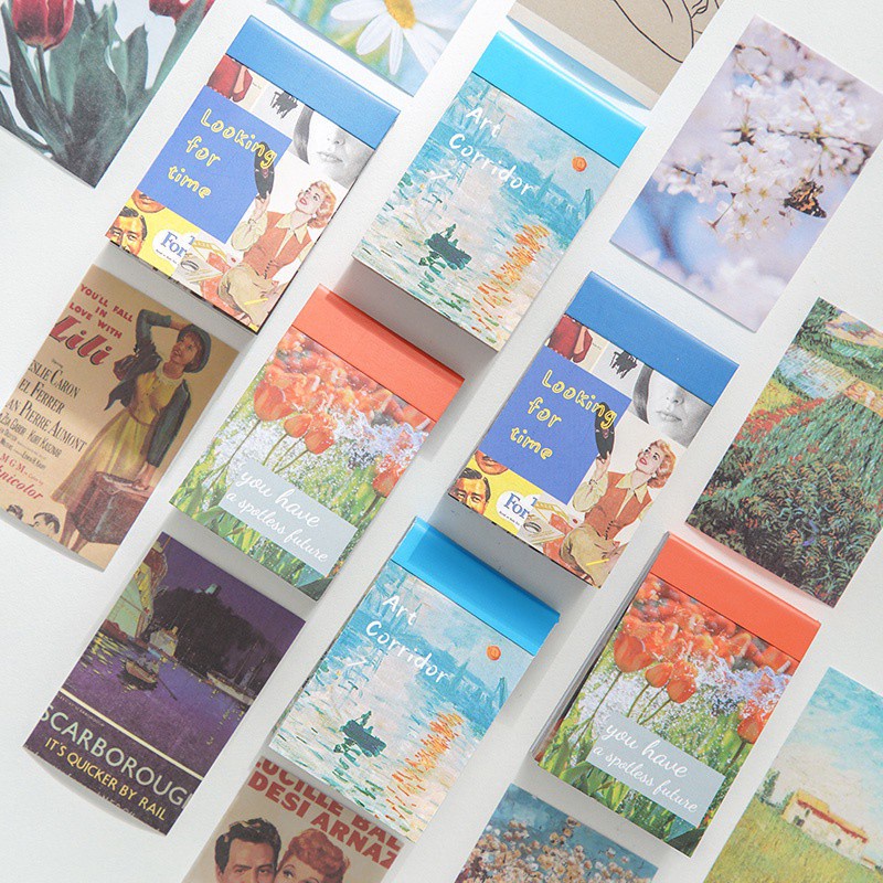 Set 50 Tờ Sticker Dán Trang Trí Sổ Tay Diy Hình Phong Cảnh Cổ Điển