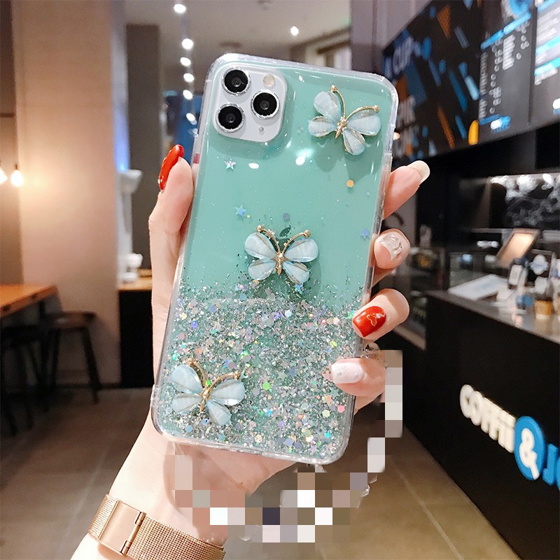 Ốp lưng OPPO A91 A83 A71 A57 A39 A37 A37F F11 F9 F7 F5 F1S Reno5 Pro 2020 Glitter Crystal Three Butterflies Soft TPU Case