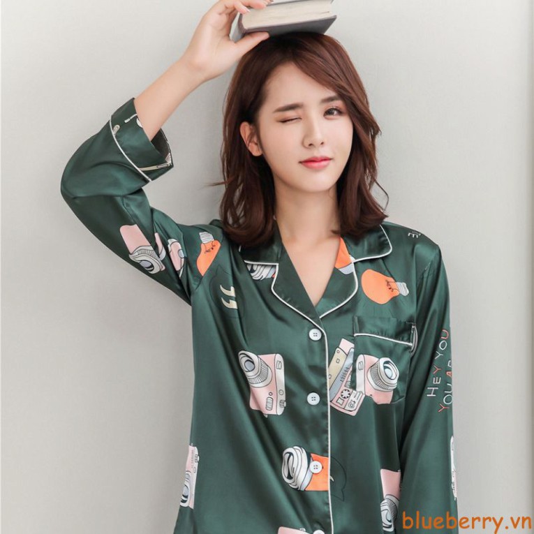 Sale 69% Bộ đồ ngủ đôi nam nữ vải lụa dáng rộng tay dài phong cách Hàn Quốc, A,XL（male） Giá gốc 326000đ- 118B13