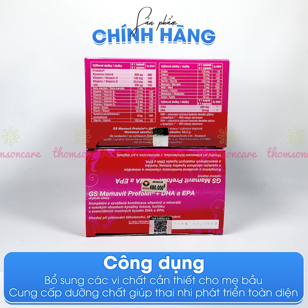 Vitamin tổng hợp cho bà bầu GS Mamavit Có DHA và EPA cho phụ nữ mang thai và cho con bú Hộp 60 viên Gsmamavit